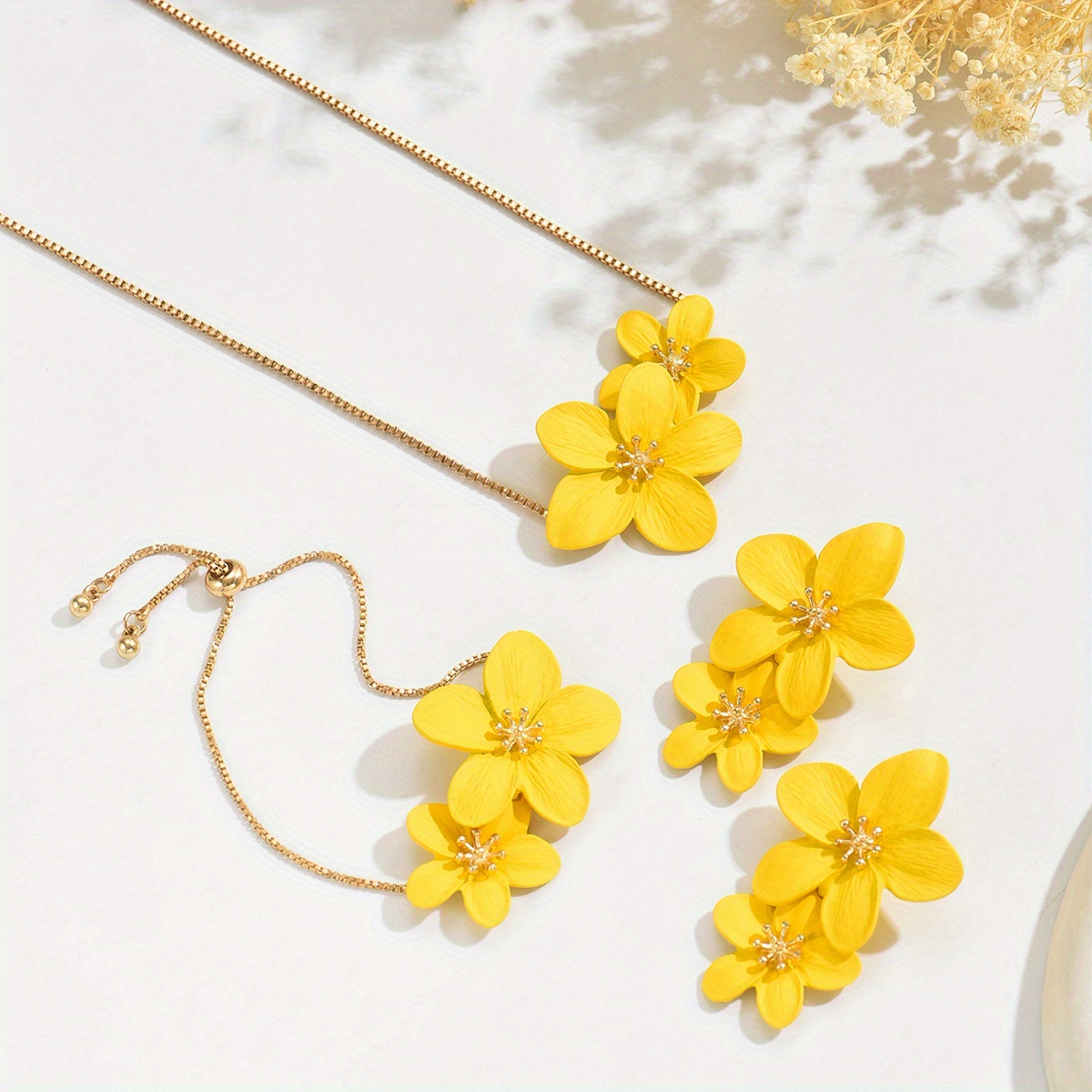 Women's Summer 3pcs Flower Collar Necklace & Earrings Set